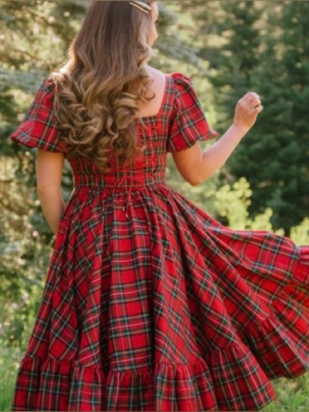 Chelsea Reece Novella Red Plaid Dress Holiday Corset Back Pockets Plus Size 24